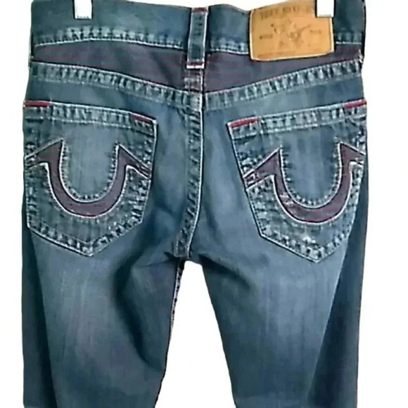 True Religion Embroidered Distressed Straight Leg Jeans - Picture 1 of 5